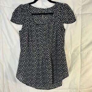 Womens Black White Polka Dot Short Sleeve Keyhole Neck Tunic Top Shirt Size M‎